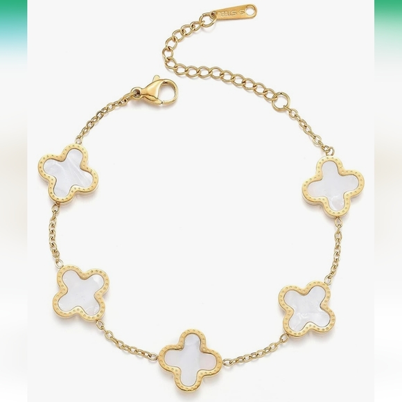 Jewelry - White Alhambra Clover 18K Gold Plated Titanium Steel Bracelet